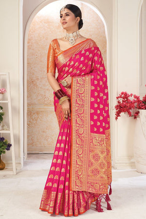 Vivid Pink Banarasi Saree