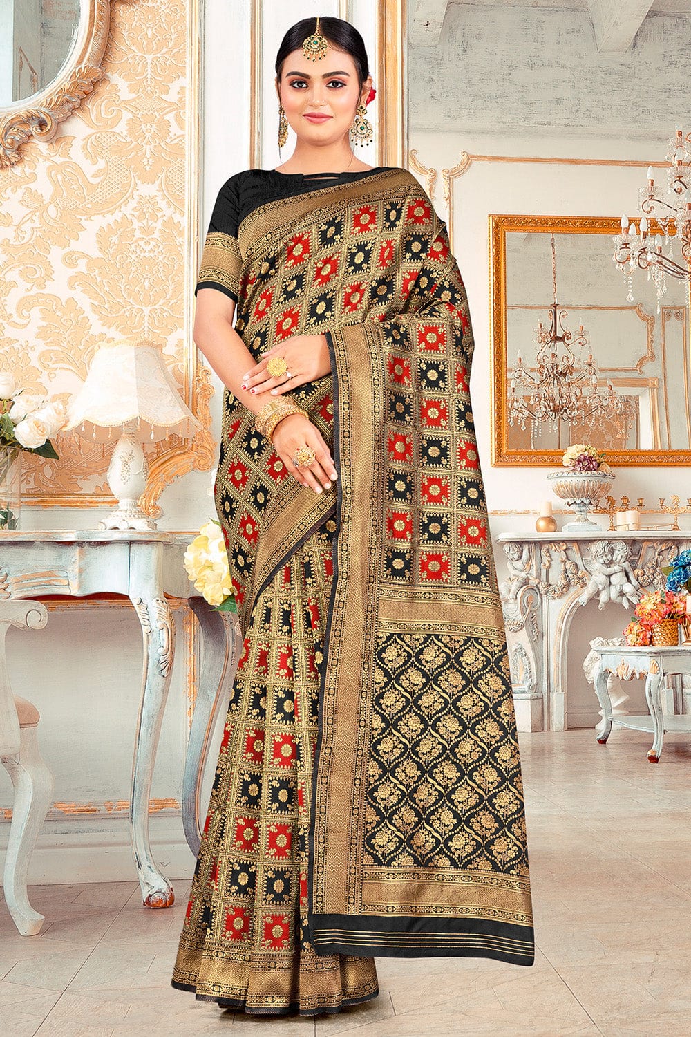 Buy Black Banarasi Saree online-Karagiri