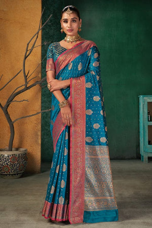 Cobalt Blue Banarasi Saree