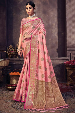 Flamingo Pink Banarasi Saree