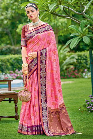 Flamingo Pink Banarasi Saree