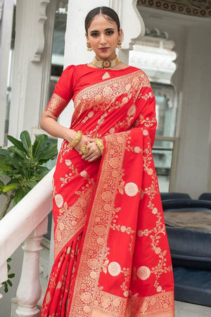 Geranium Red Banarasi Saree