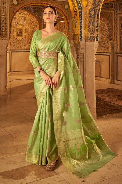 Buy JAIPURI FASHION Women's Georgette Pista green saree with contrast black  border and blouse.(JFS20006) at Amazon.in