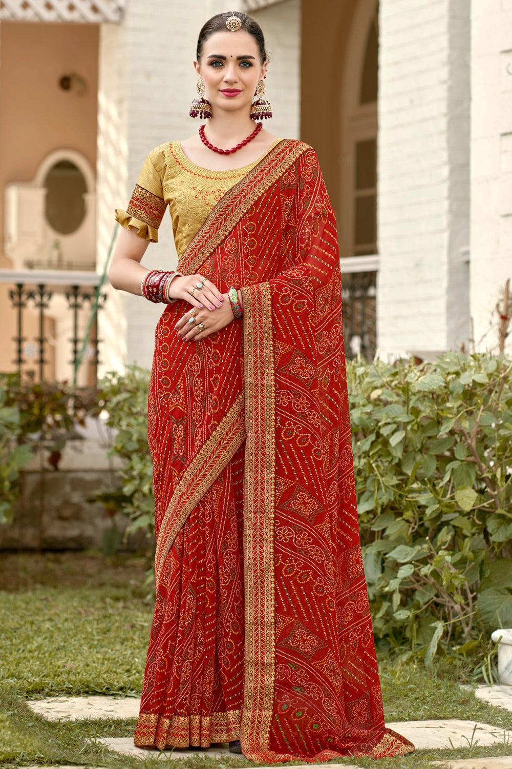 Chili Red And Black Vichitra Silk Saree - Luxury Shukra