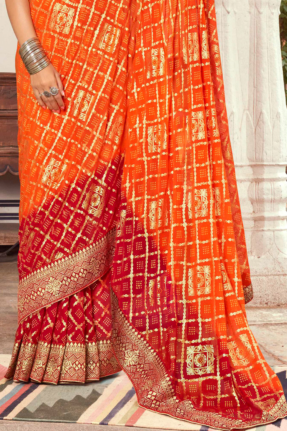 Rust Multi Color Bandhani Gharchola Saree Pure GajiSilk | Gaji SiLk