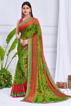 Bright Green Brasso Saree