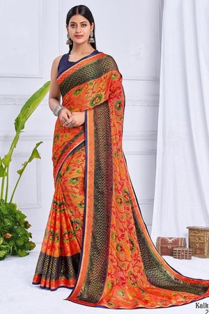 Bright Orange Brasso Saree