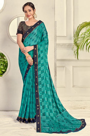 Cyan Blue Brasso Saree