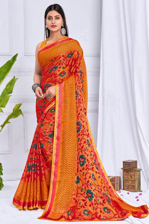 Dark Orange Brasso Saree