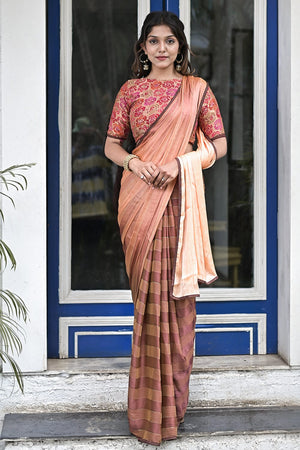 Dark Peach Brasso Saree