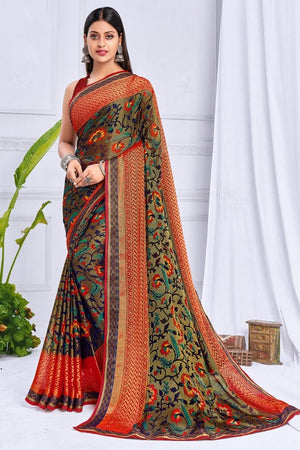 Juniper Green Brasso Saree