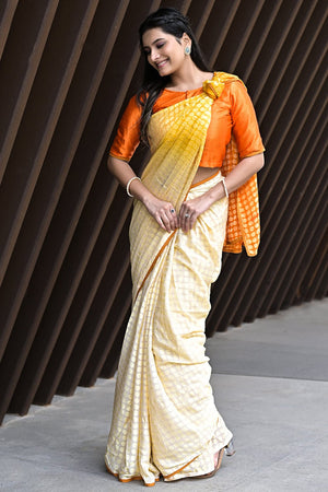 Orange White Brasso Saree