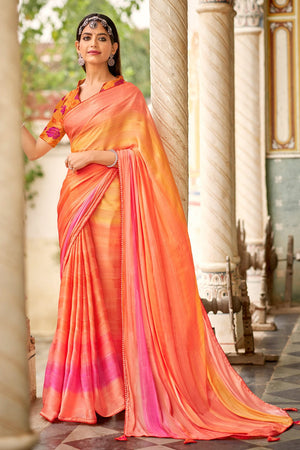 Orange Yellow Dual Tone Brasso Saree