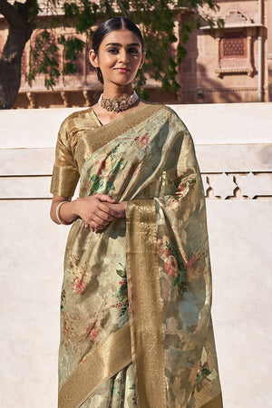 Sage Green Brasso Saree