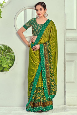 Sheen Green Brasso Saree