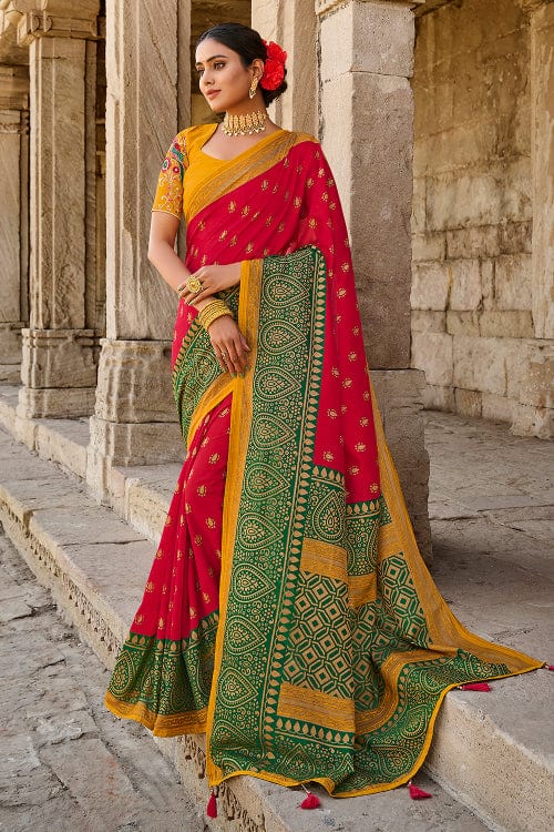 Foil Printed Chiffon Brasso Saree in Yellow : SSF21717