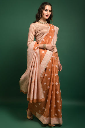 Apricot Orange Chanderi Saree