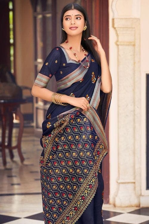 Indigo Saree #indigo #saree #blouse Indigo Saree with hand block prints  using dabu technique. This heirlo… | Cotton saree blouse designs, Indigo  saree, Casual saree