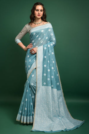 Sapphire Blue Chanderi Saree