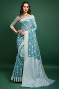 blue chanderi saree