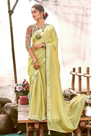 Chartreuse Green Chiffon Saree