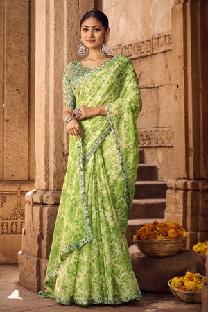 Mint Green Chiffon Saree