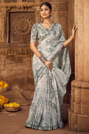 Pearl River Grey Chiffon Saree