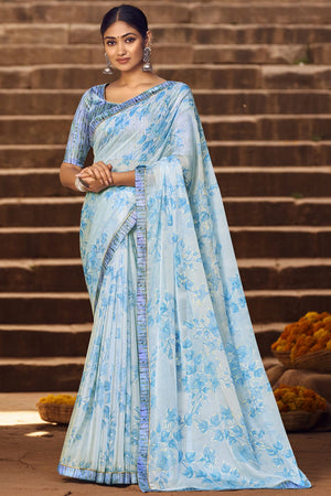 Sky Blue Chiffon Saree