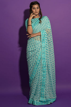 Sky Blue Chiffon Saree