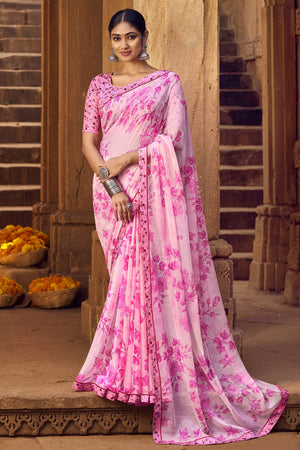 Taffy Pink Chiffon Saree