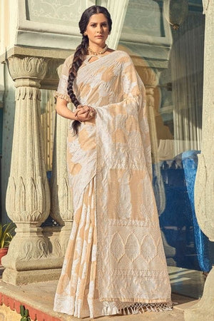 Light Beige Chikankari Saree