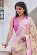 Cotton Linen Saree Off White Cotton Linen Saree saree online