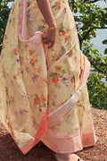 Cotton - Linen Saree Peach Yellow Cotton - Linen Saree saree online