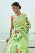 Cotton Linen Saree Pear Green Digital Printed Cotton Linen Saree saree online