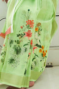 Cotton - Linen Saree Pear Green Digital Printed Cotton - Linen Saree saree online