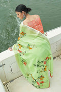 Cotton - Linen Saree Pear Green Digital Printed Cotton - Linen Saree saree online