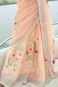 Salmon Pink Digital Printed Cotton Linen Saree