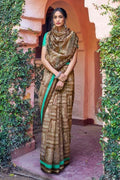 Cotton - Linen Saree Sepia Brown Zari Woven Cotton Linen Saree saree online