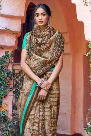 Sepia Brown Zari Woven Cotton Linen Saree