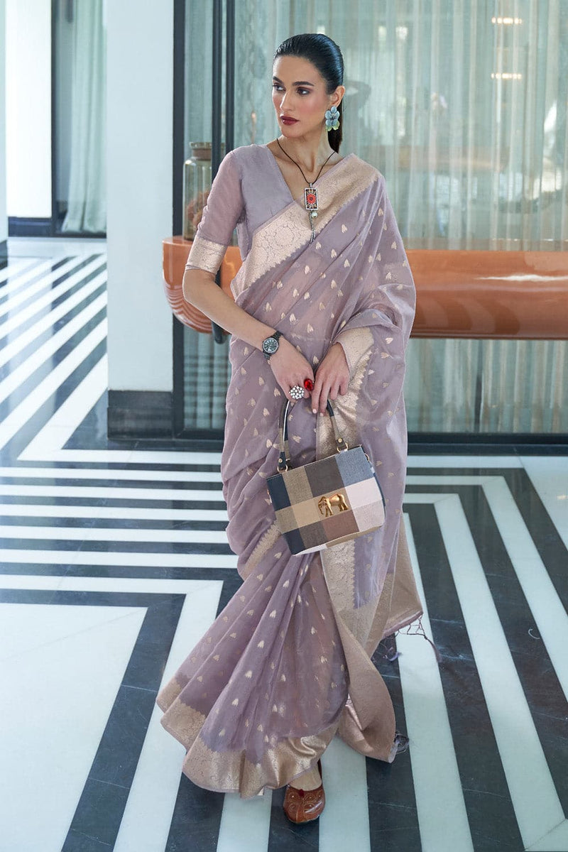 Buy Amethyst Purple Cotton Saree online-Karagiri