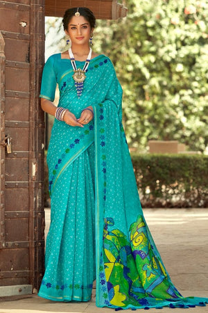 Azure Blue Cotton Saree