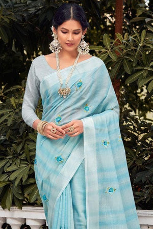 Baby Blue Cotton Saree