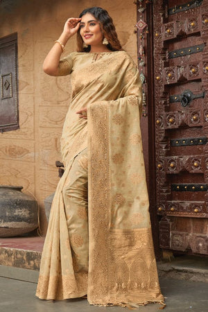 Beige Cotton Saree