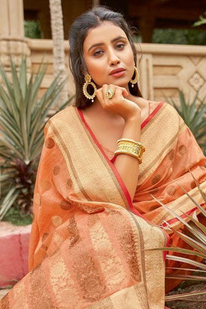 Butternut Squash Peach Cotton Saree