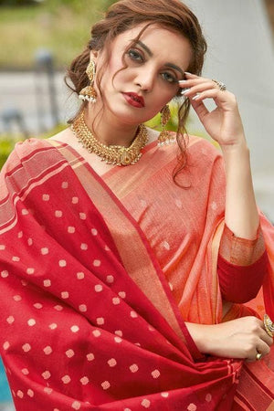 Cactus Flower Peach Cotton Saree