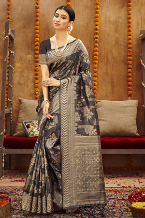 Charcoal Grey Cotton Saree