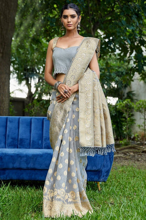 Coin Grey Cotton Saree