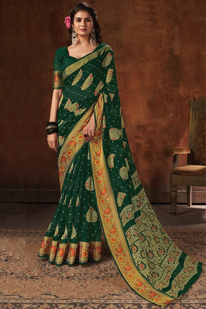 Fern Green Cotton Saree