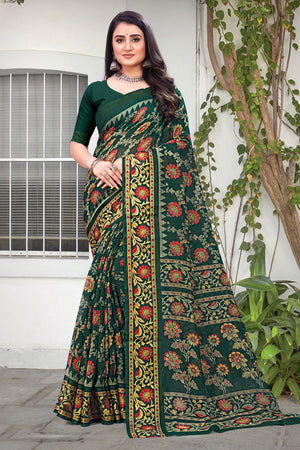 Forest Green Cotton Saree