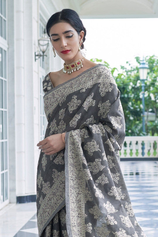 Buy the amazing Fossil Black Cotton Saree Online at Best Price - Karagiri